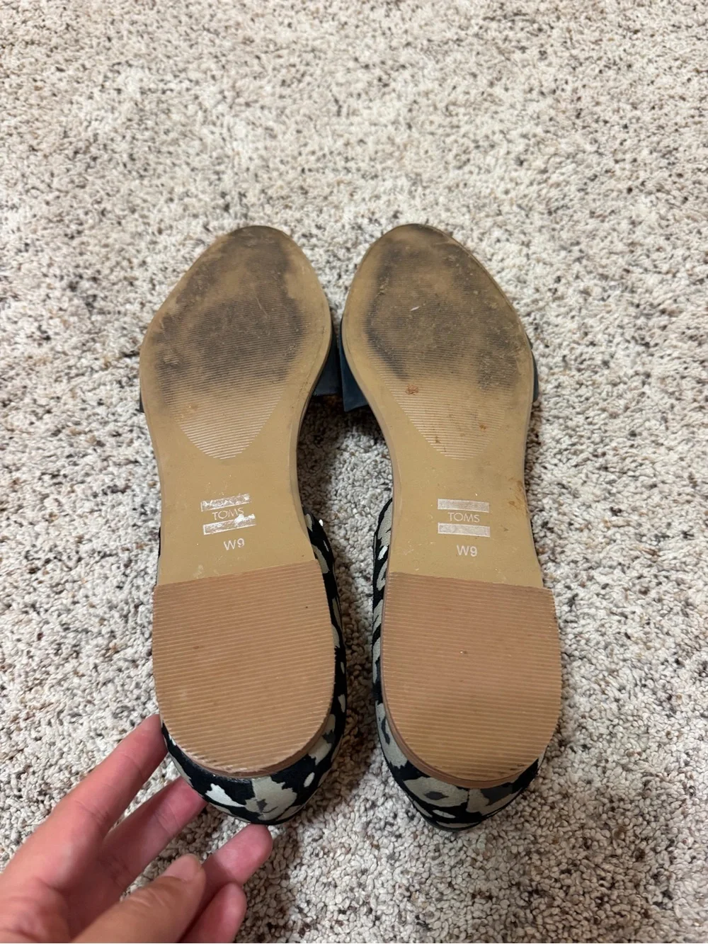 TOMS Black Flats with Black & White Leopard Heel Accent